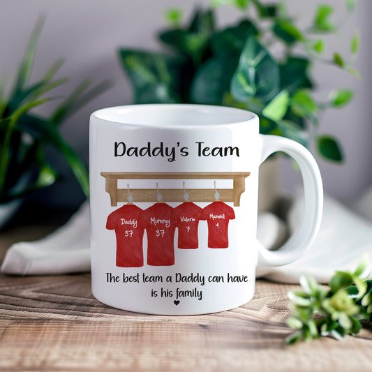 Personalised Football mug, team gift, dad, daddy, grandad, soccer shirts, watercolour tops