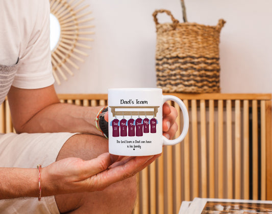 Personalised Football mug, team gift, dad, daddy, grandad, soccer shirts, watercolour tops