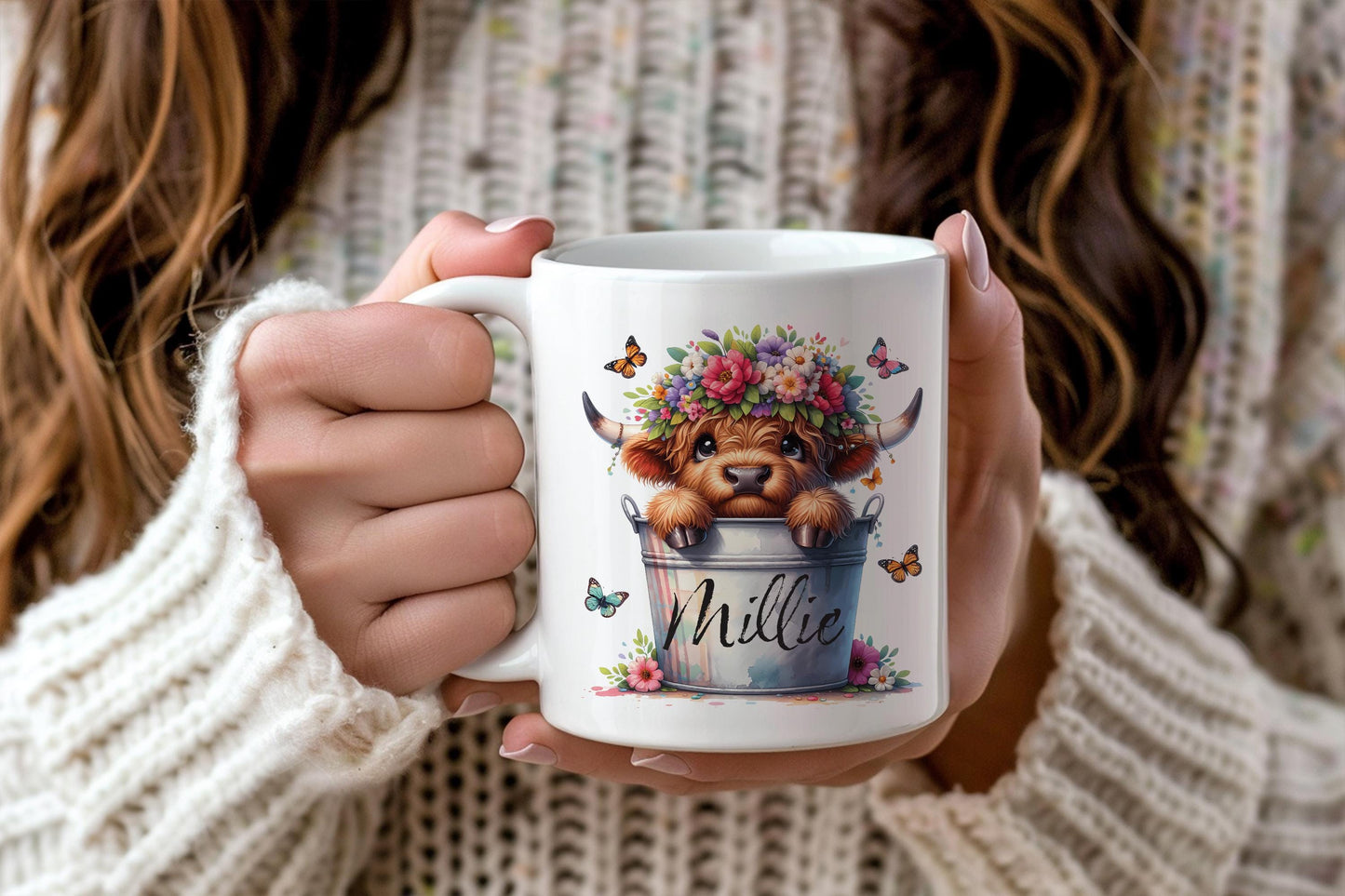 Highland cow, cute Highland cow, boo basket personalised highland cow, gift for her, highland cow designs. Trending new designs, pumpkin mug