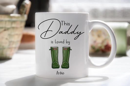 Personalised welly mug, wellington, best dad, daddy loved by, dad belongs to, father gift, gift for grandad, gift for uncle, gift for him