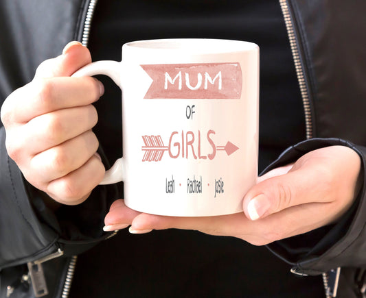 Personalised mother's day mug. Mum to girls. Mom to girls. Girl mum. Girl Mom Personalised gift for mum from children. Raising girls