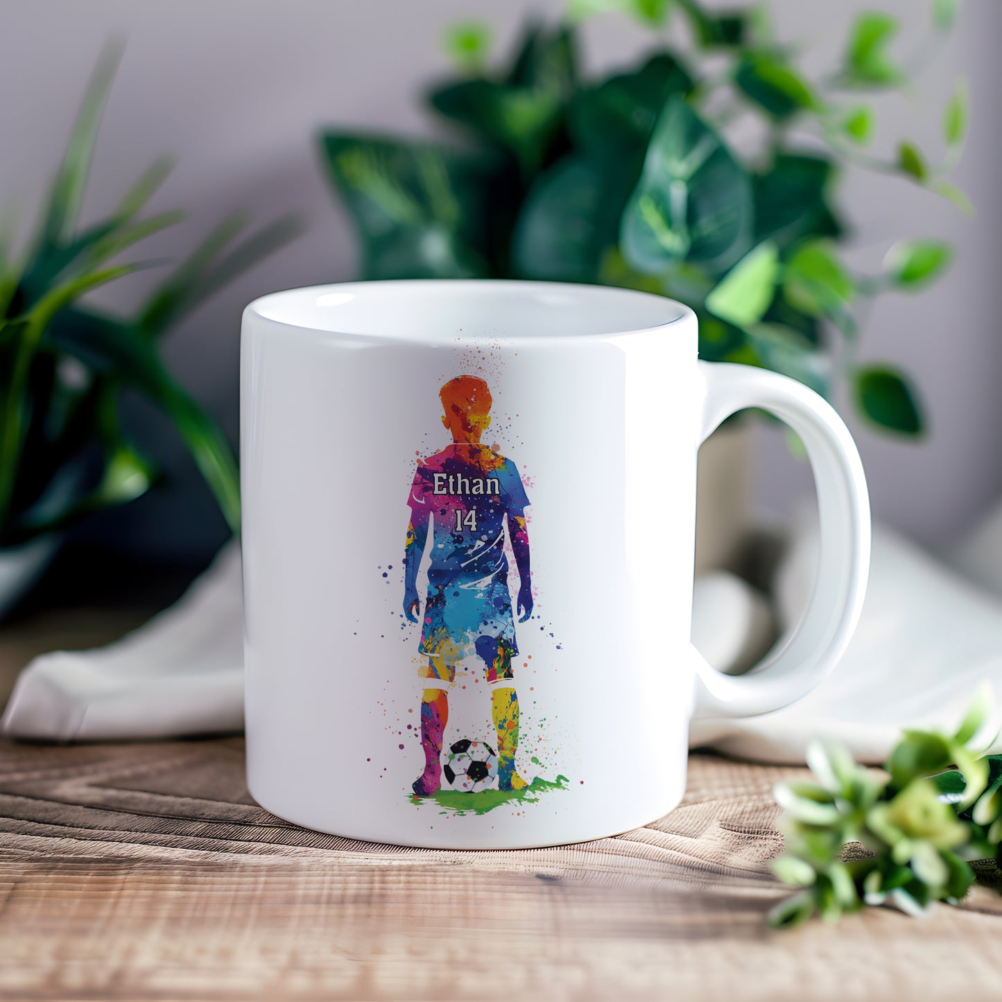 Personalised football gift, teen footballer, soccer player, boys team, watercolour football theme, male, mens