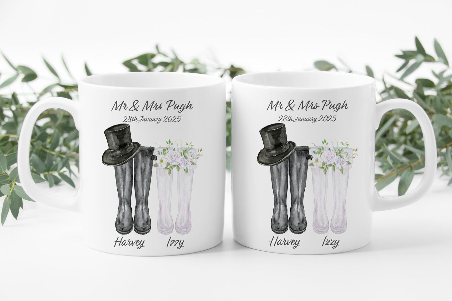 Personalised Wedding Wellies Mug: Mr & Mrs Gift, wedding gift, anniversary gift, couple gift