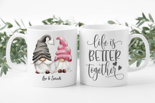 Personalised Gnome Couple Mug: His and Hers Gift, wedding gift, gonks, life is better together, newlyweds, anniversary, cute couple gift