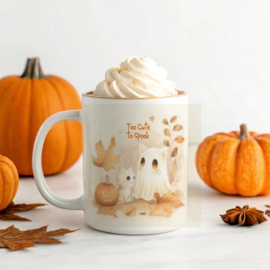 Halloween Mug, Too cute to spook, autumn mug, fall mug, ber months, cosy mug, cosy quote, autumn mug, boo basket, boo gift