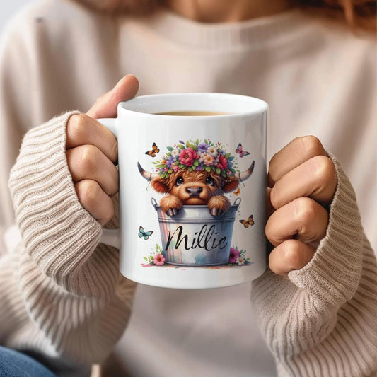 Highland cow, cute Highland cow, boo basket personalised highland cow, gift for her, highland cow designs. Trending new designs, pumpkin mug