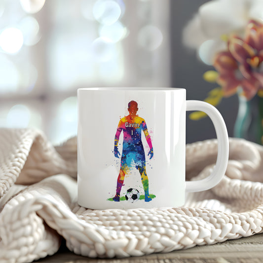 Personalised football gift, male footballer, soccer player, men's football team, watercolour football theme