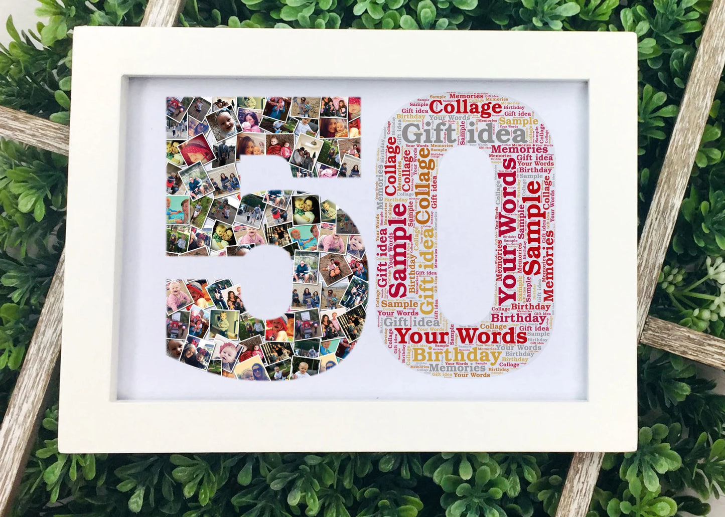 Framed letter number word art collage word art design