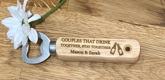 Personalied engraved bottle opener. Couple gift, valentines gift, gift for couple, gift for him, gift for her, drink together, engraved gift