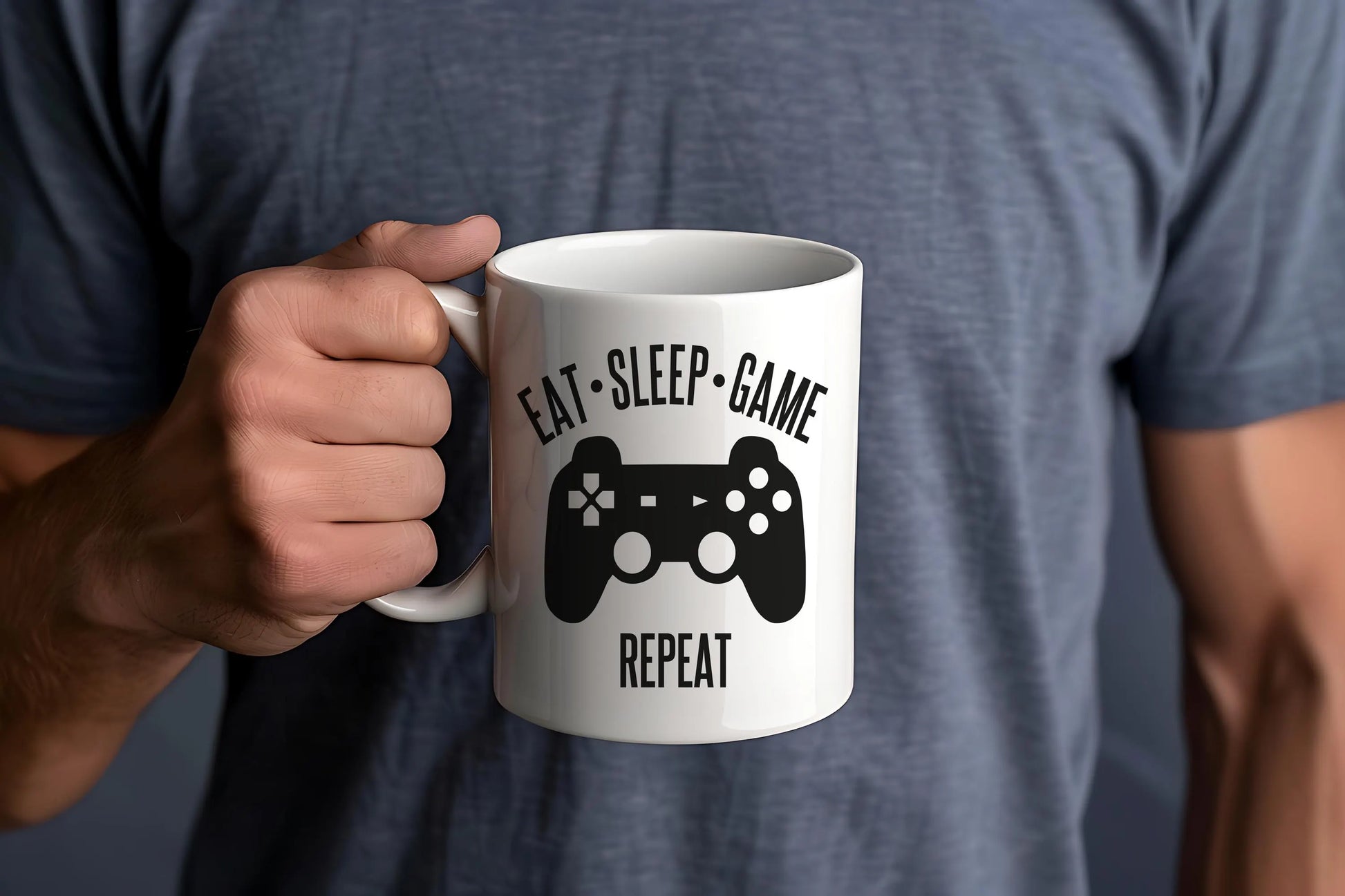 eat sleep game repeat, a gift for gamers. gamers quote mug. white ceramic mug gift for gamers