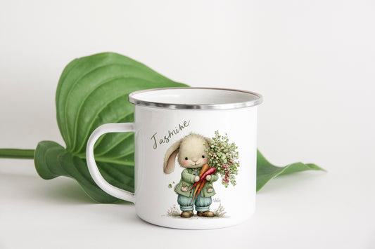 cute rabbit for easter mug, enamel mug a great alternative to chocolate, easter egg surpise, keepsake