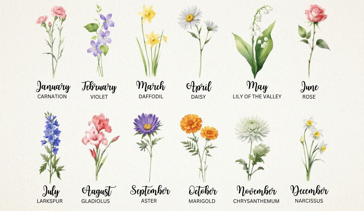 birth flowers used for personalised prints