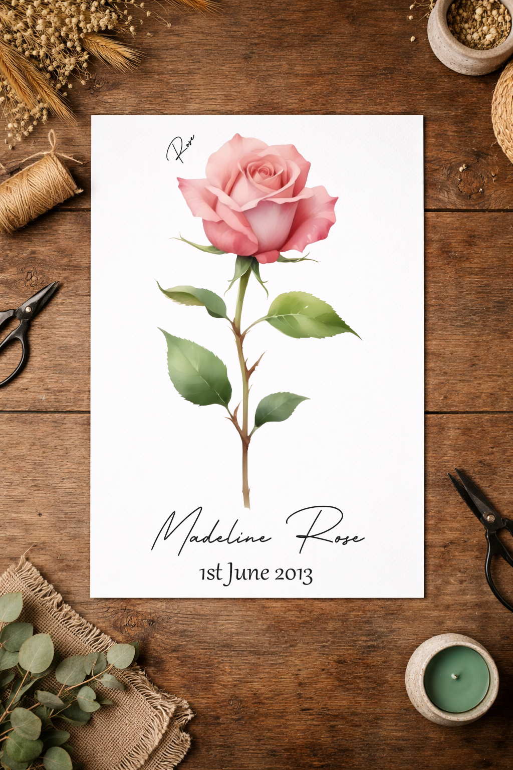 Personalised Birth flower print, birthday milestone gift idea, wall art, home print, unique flowers