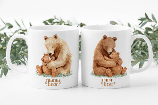 Mama bear Papa bear mugs, new parent gift, gift for parents, new baby, baby shower, mummy daddy gift