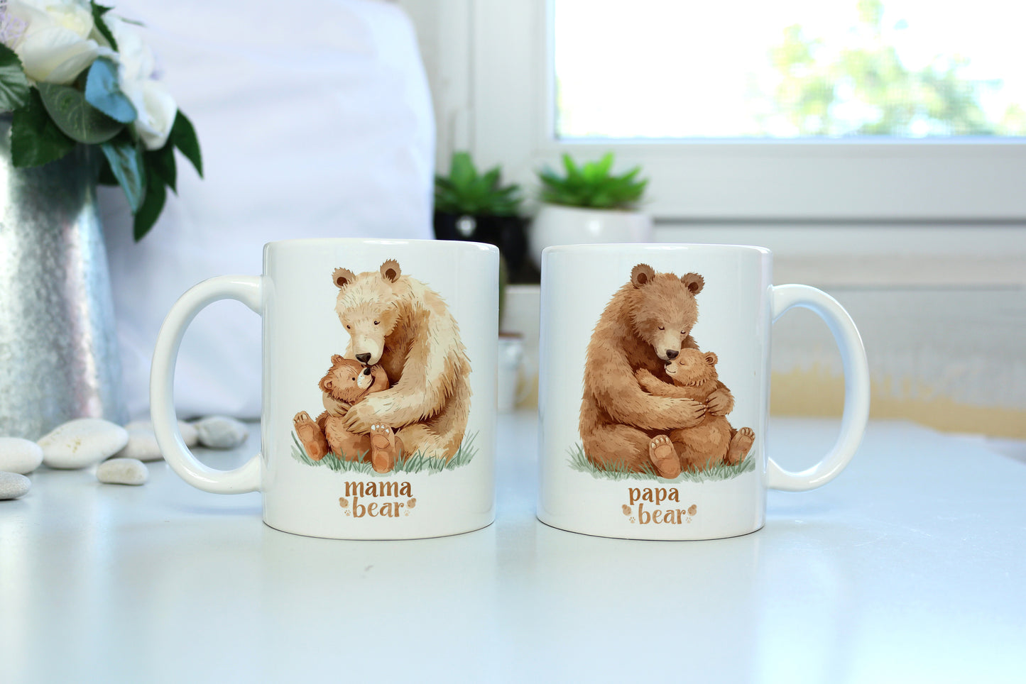 Mama bear Papa bear mugs, new parent gift, gift for parents, new baby, baby shower, mummy daddy gift